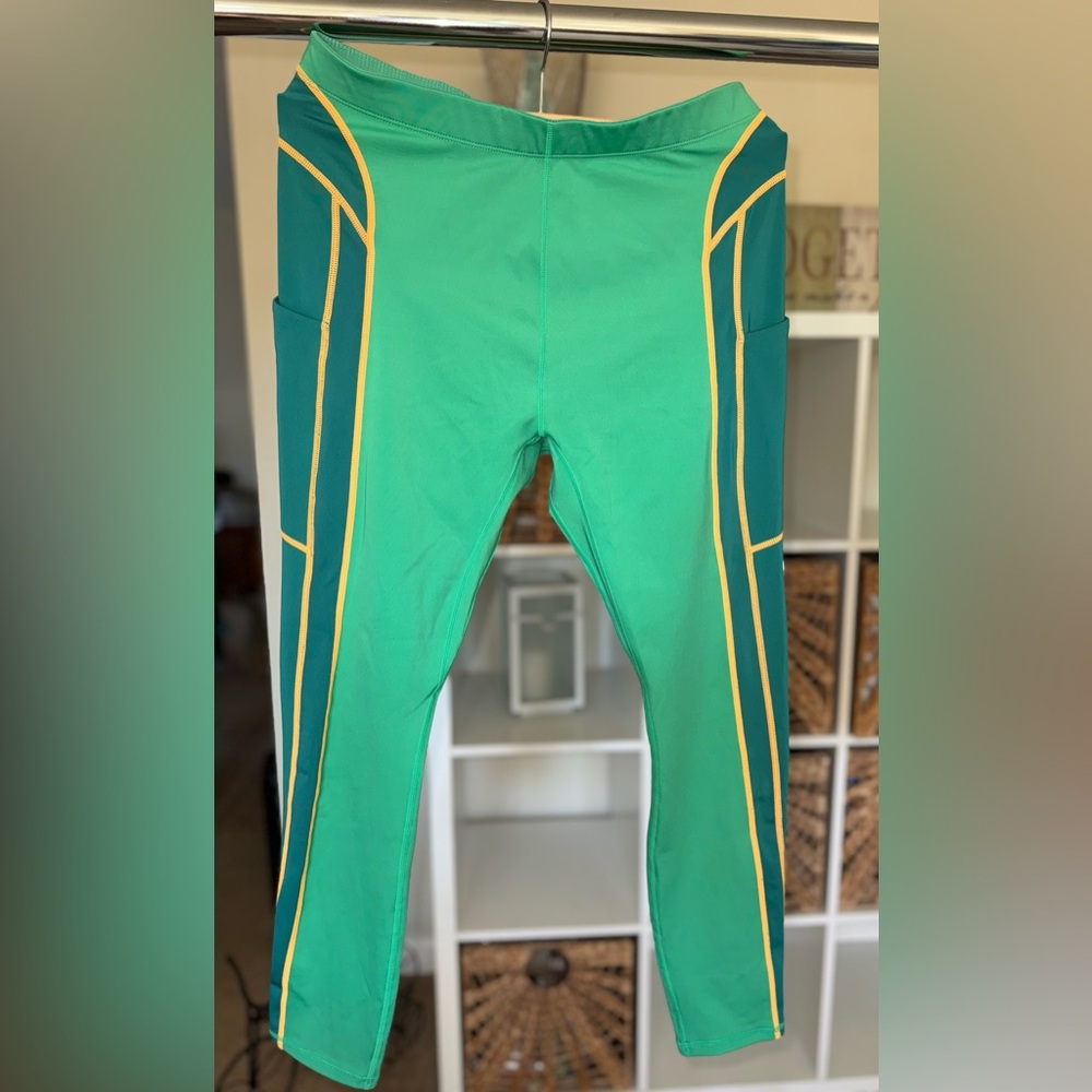 Fabletics Leggings Green Neon Orange Stripes
